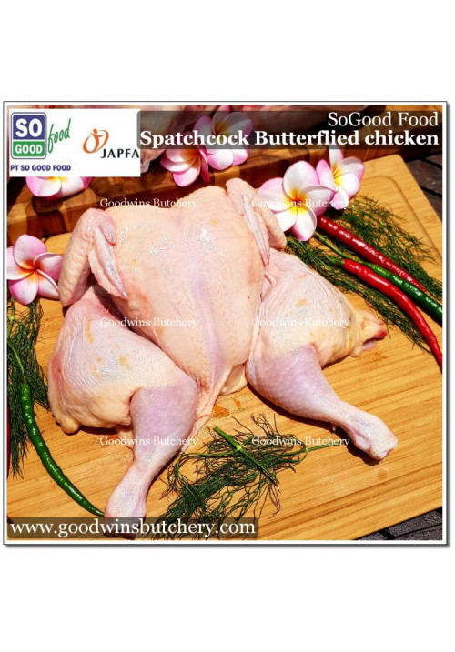 Chicken whole BUTTERFLIED SPATCHCOCK (ayam bekakak potong dada) SOGOOD FOOD frozen +/- 1.6kg (price/kg)